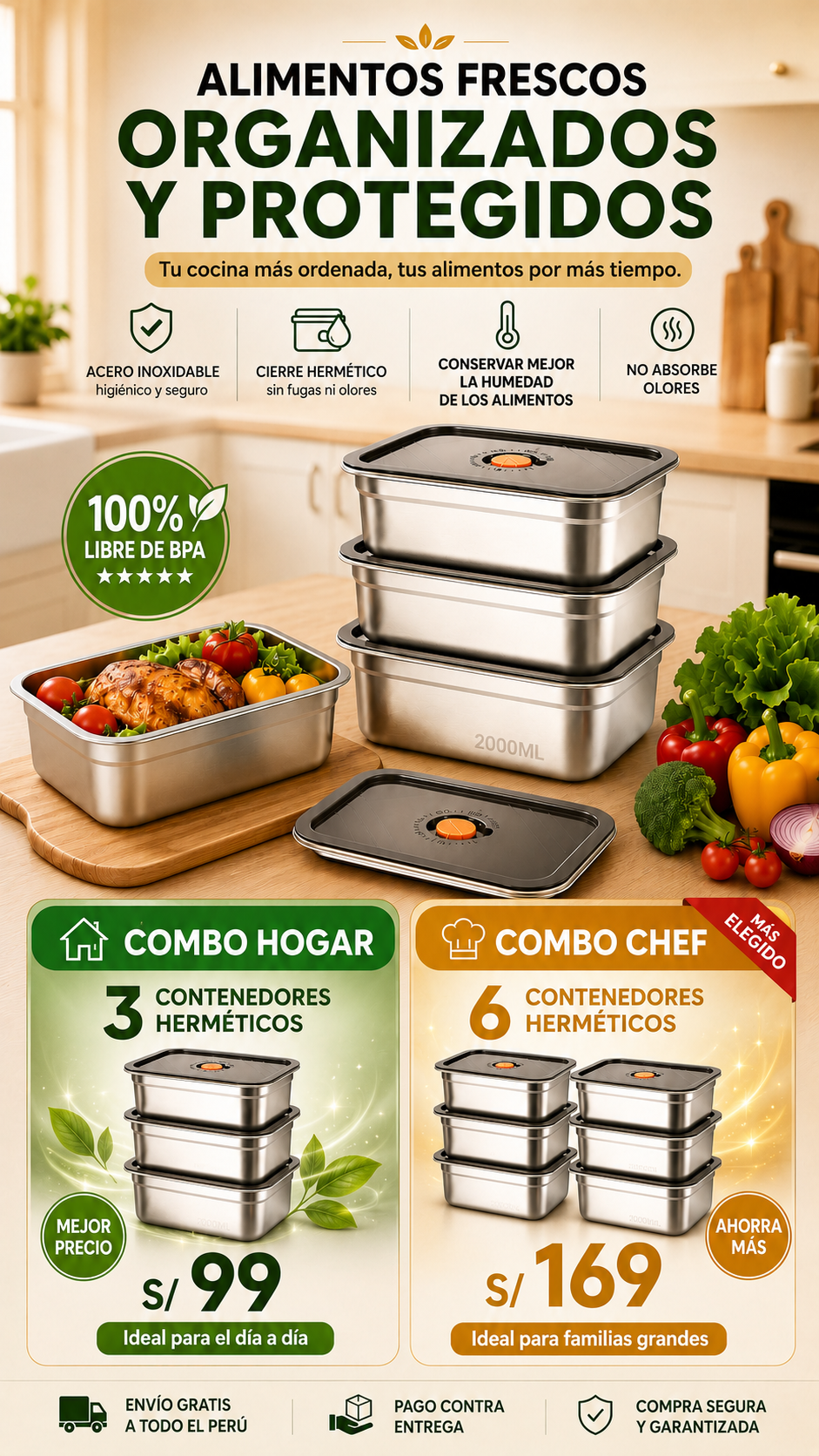 RECIPIENTE CONSERVADOR DE ALIMENTOS DE ACERO INOXIDABLE