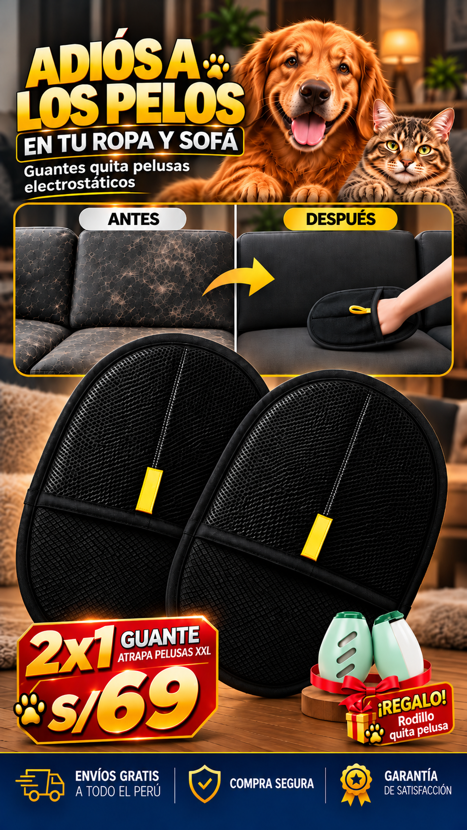 GUANTE ATRAPA PELUSAS + RODILLO DE REGALO