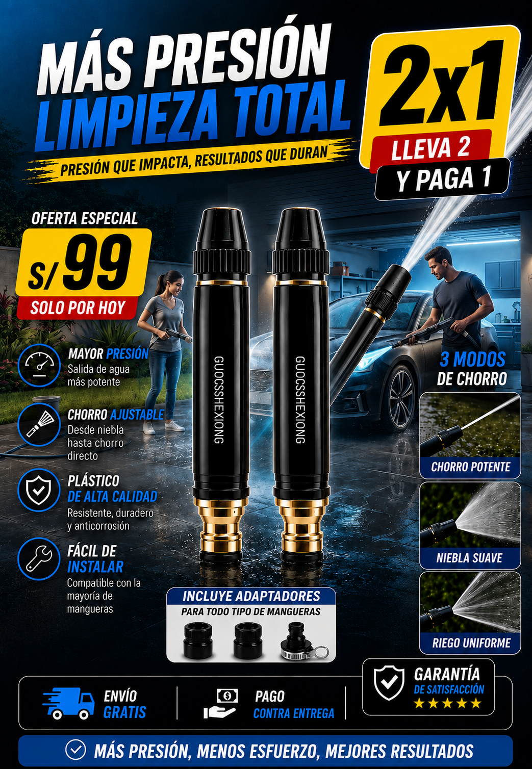 BOQUILLA DE LAVADO DE ALTA PRESIÓN PARA MANGUERAS ✨!3 NIVELES EN 1¡✨