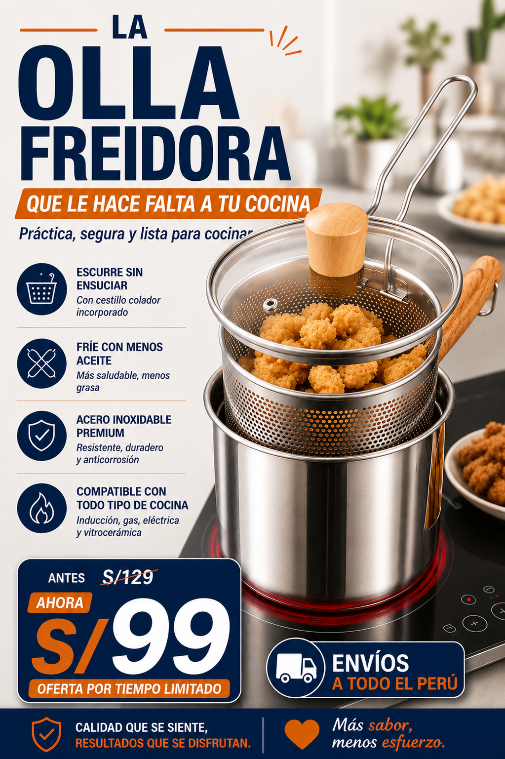 OLLA FREIDORA DE ACERO INOXIDABLE