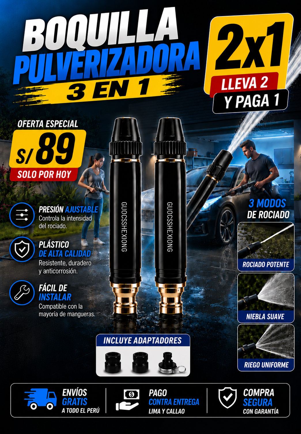 BOQUILLA PULVERIZADORA PARA MANGUERAS ✨!3 NIVELES EN 1¡✨