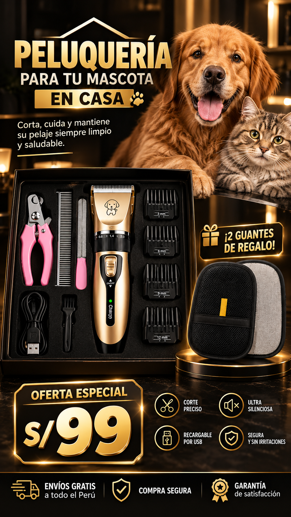 KIT DE PELUQUERÍA EN CASA + GUANTES QUITA PELUSAS.